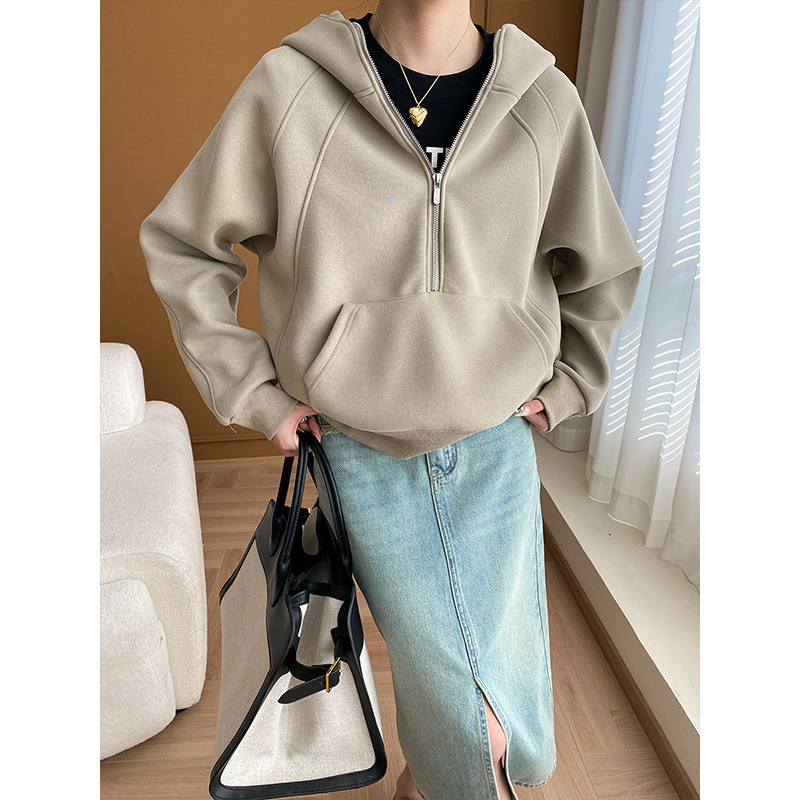 司南 随性博主风 时髦半拉链连帽卫衣小个子2025秋冬新款 SN5280