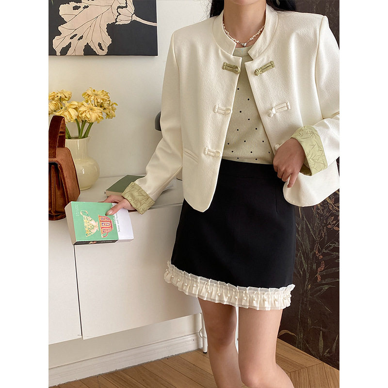 3th Morning 新中式小香风 竹纹撞色袖口国风盘扣外套,女装/女士精品,短外套,淘宝优惠券,粉丝福利购,淘宝优惠卷