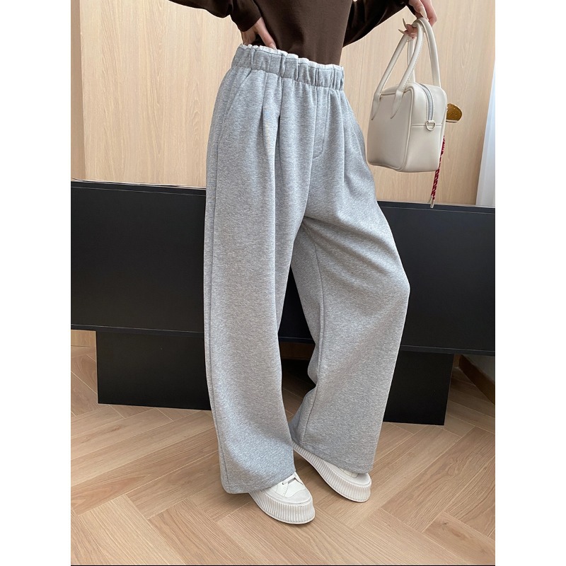 司南 淡人舒适区 时髦撞色拼接松紧高腰宽松休闲阔腿卫裤