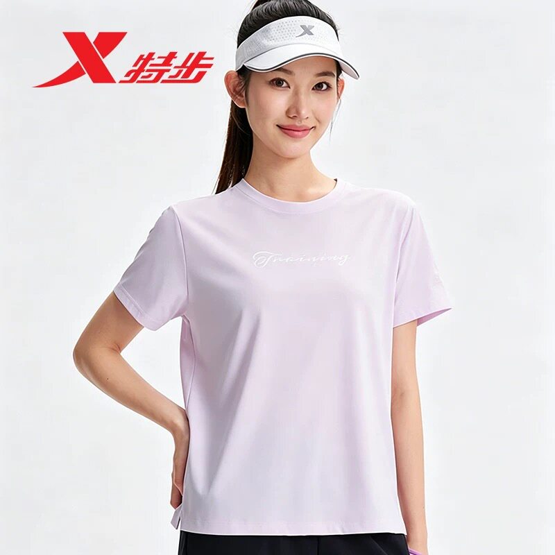 特步短袖T恤女2026夏季新款速干冰丝女士圆领针织衫974228010196