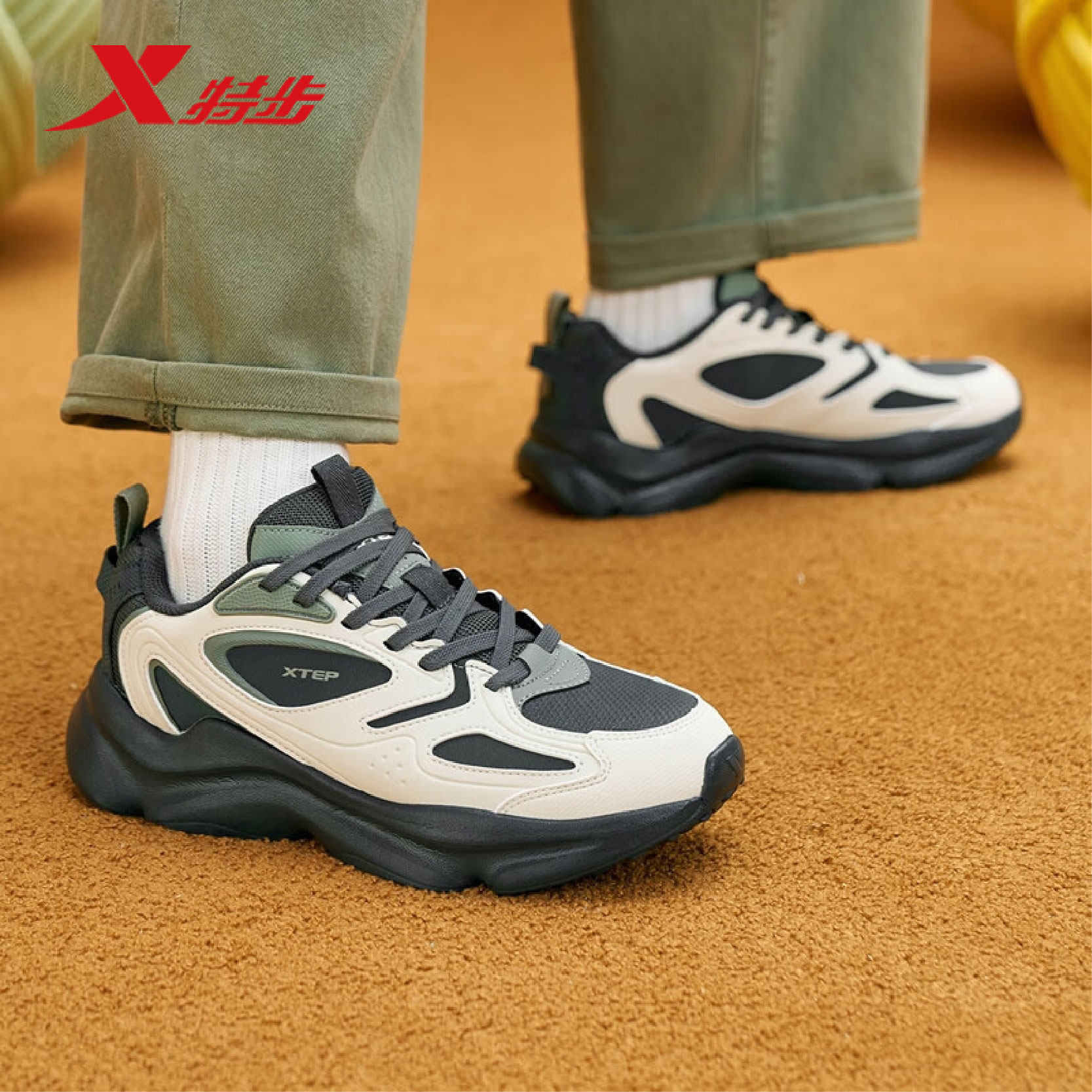 特步休闲鞋男鞋秋季革面百搭轻便黑色运动鞋老爹鞋975419320016,运动鞋new,运动休闲鞋,淘宝优惠券,粉丝福利购,淘宝优惠卷