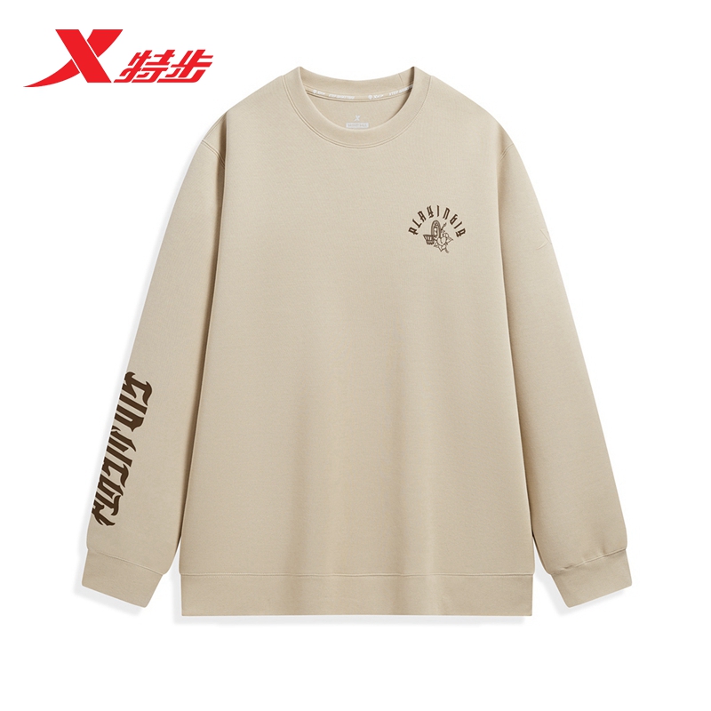 特步运动卫衣男秋季新款潮流印花套头打底衫976129920129