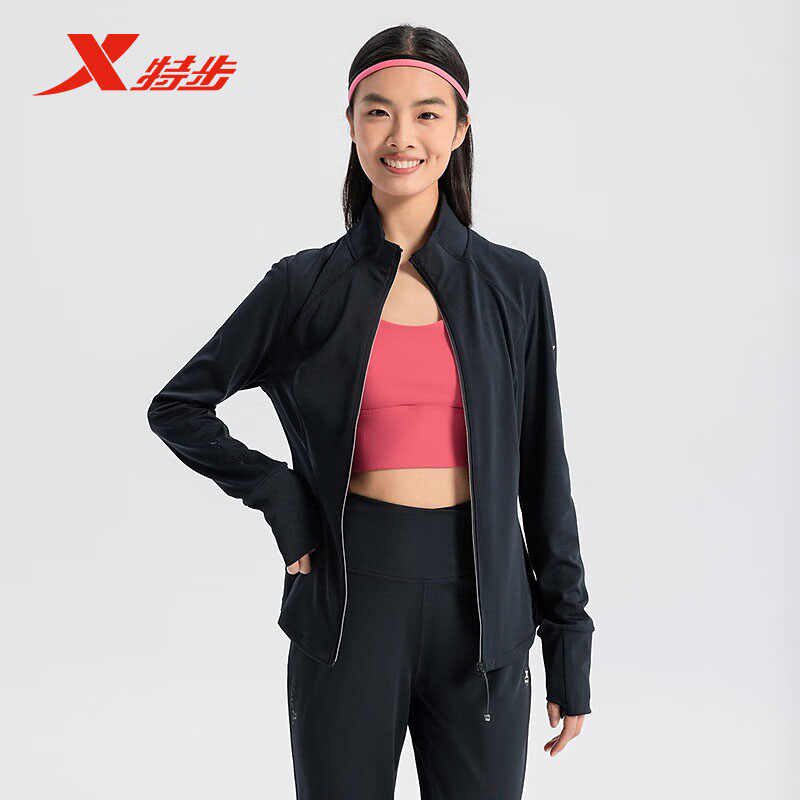 特步针织上衣女2025春季新款休闲训练健身修身上衣975128060119