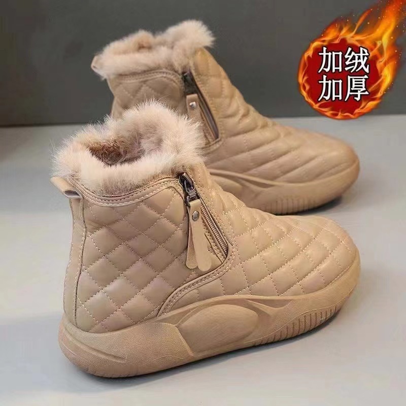 雪地靴女2024冬季新款加绒保暖加厚拉链厚底防滑软底白色孕妇鞋子