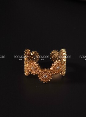 法式宫廷复古金色太阳花戒指镂空花朵开口戒轻奢vintage风设计感