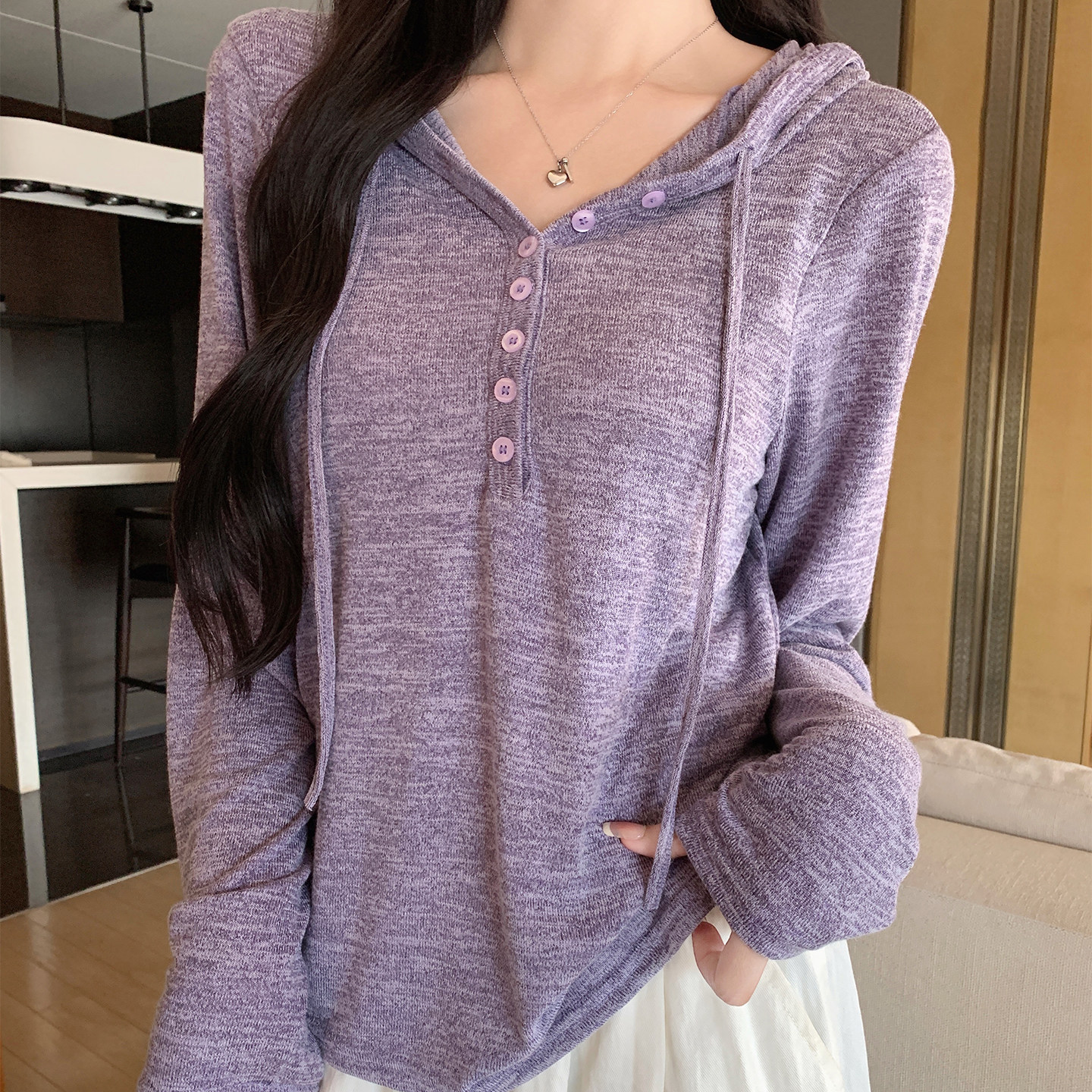 紫色花纱针织上衣女2026新款