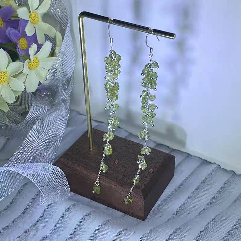 新中式流苏耳环925银天然橄榄石紫水晶古风长款绿葡萄流苏耳环