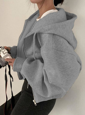 慵懒风宽松连帽卫衣外套女秋冬新款潮ins小个子短款百搭长袖上衣