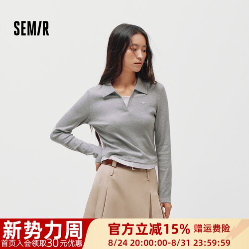 森马拼接假两件修身短款POLO衫女