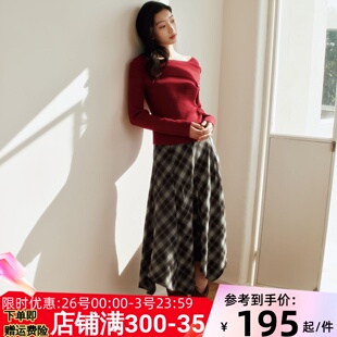 商场同款|森马半身裙女春季不规则2026新款显瘦时尚复古风格子裙