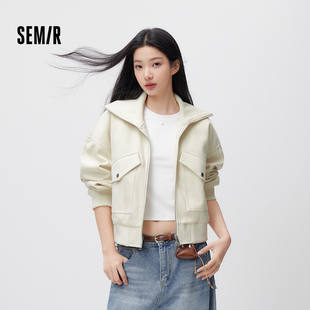 森马外套女春季落肩宽松大翻领夹棉夹克盐系慵懒潮酷高街时尚上衣