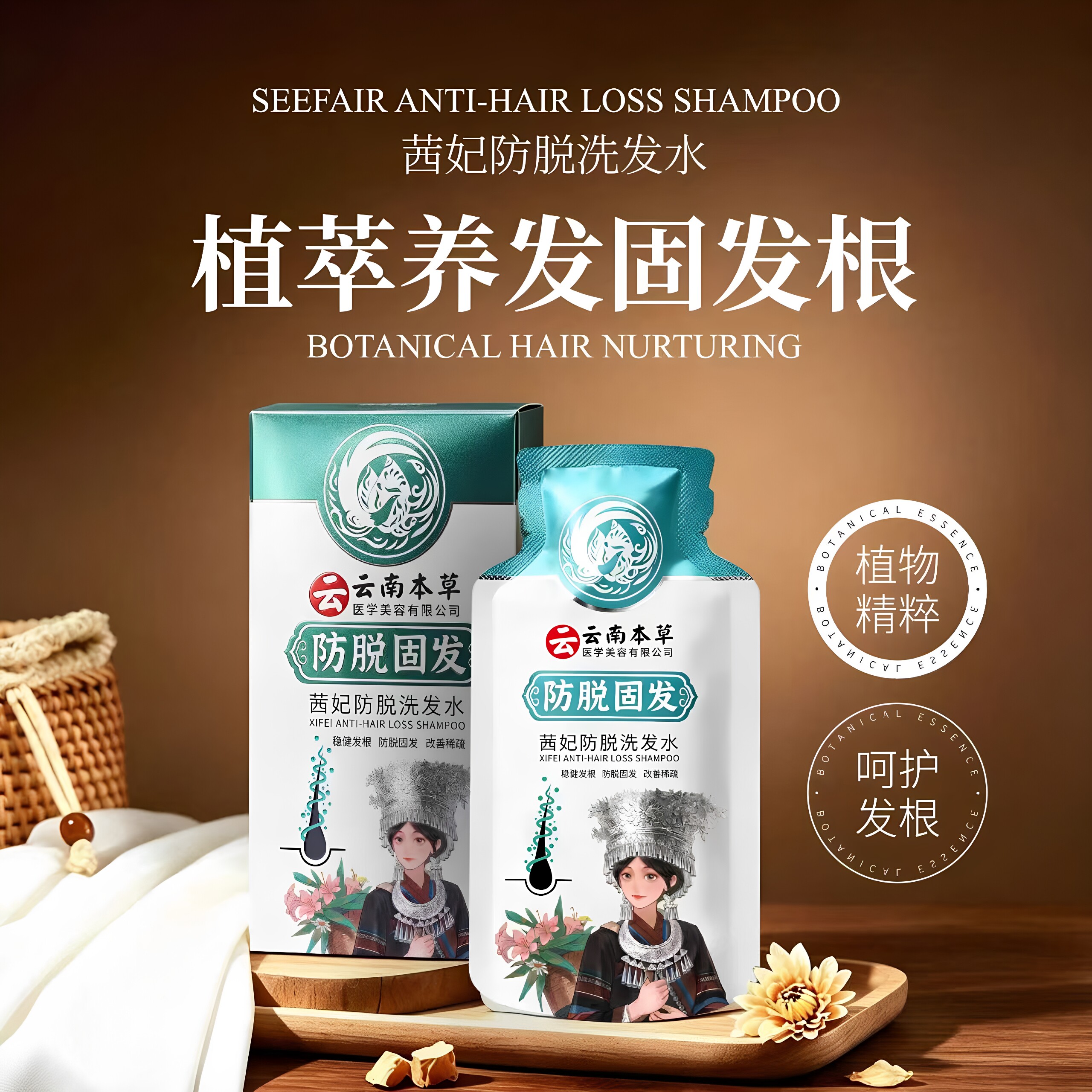 茜妃防脱固发洗发水改善稀疏呵护强健发根防脱固发植物精粹正品