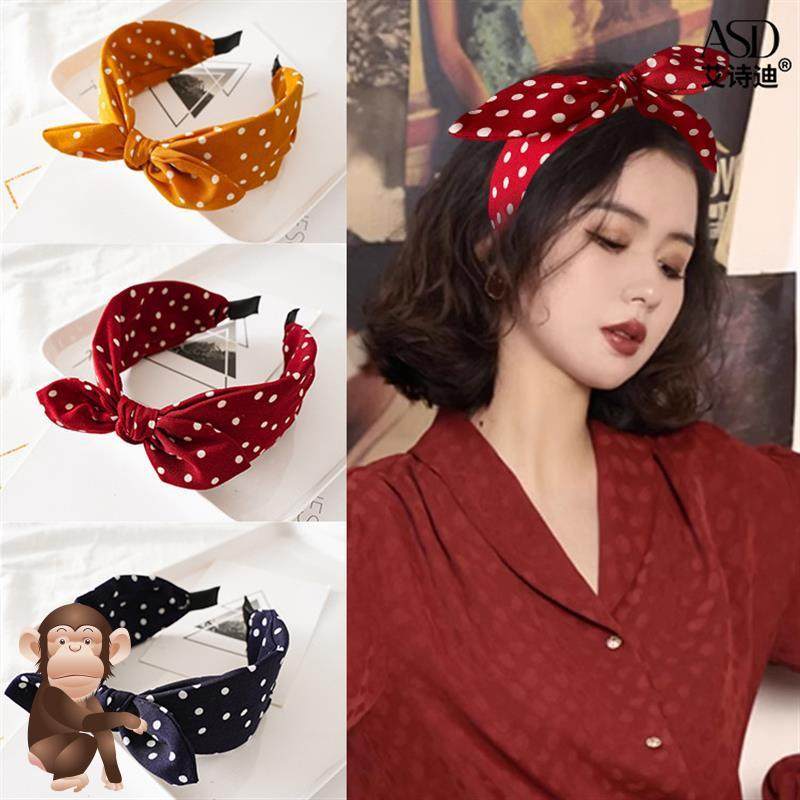 港风覆古红色发箍波点发箍蝴蝶结发饰配饰显脸小减龄头饰女款洗脸