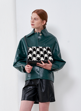 FAROE FOREST新款精品大千鸟格设计单肩斜跨拼接欧美风格