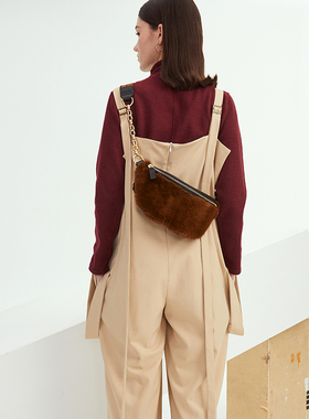 FAROE FOREST新款进口水貂毛腰包女单肩斜跨原创复古潮流毛绒包