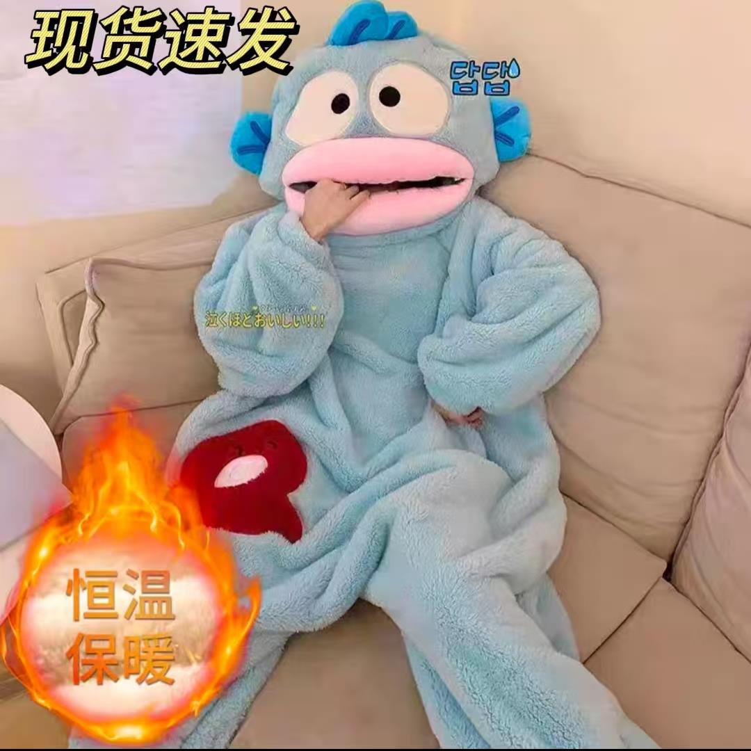 小丑鱼连体睡衣A女情侣珊瑚绒加厚保暖秋冬季卡通搞怪睡袍男加大.