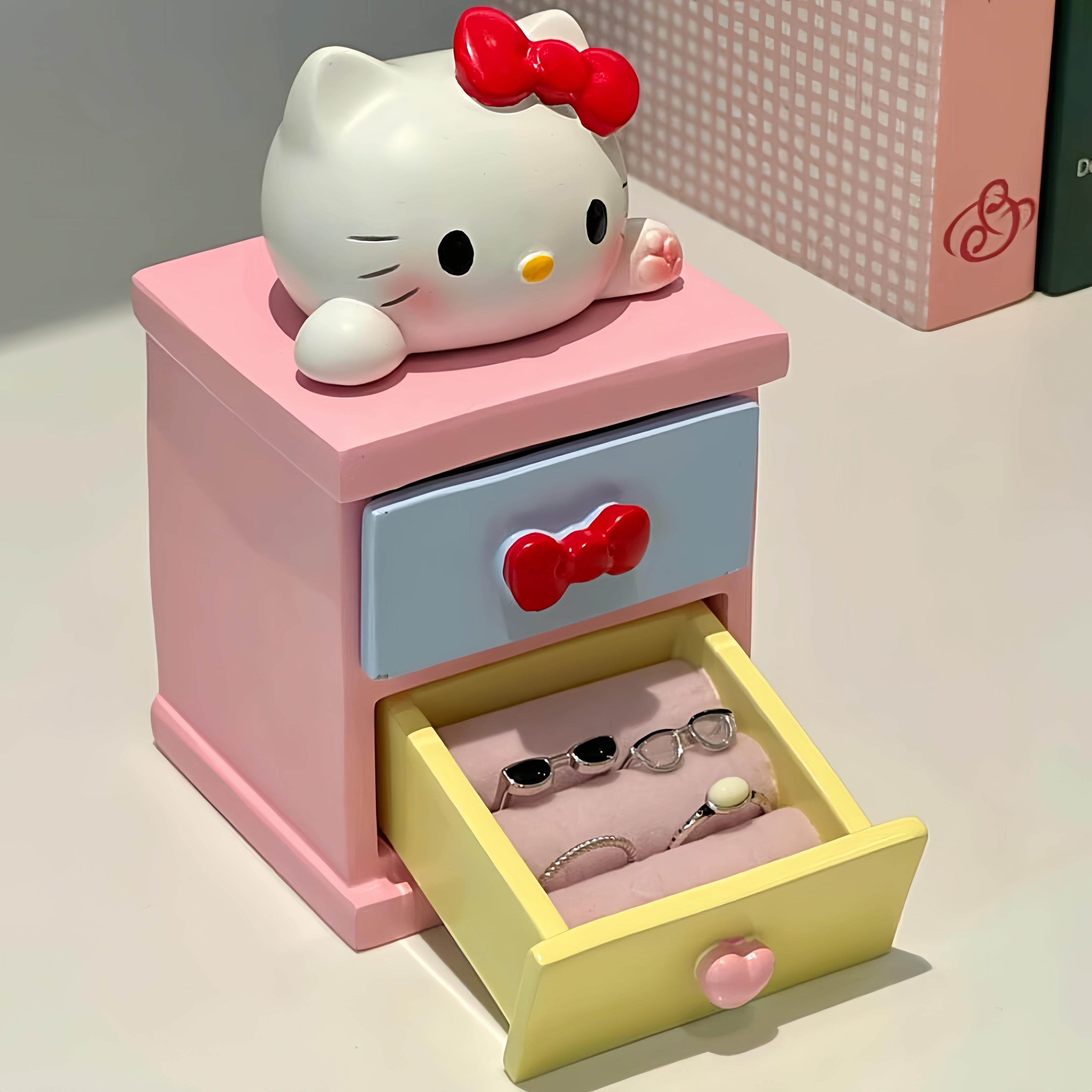 HelloKitty双层首饰盒粉色迷你戒指耳钉收纳盒桌面抽屉饰品整理盒