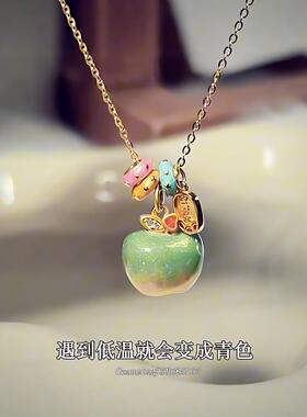 圣诞节苹果项链平安纳福珠光珐琅红色转运珠毛衣链送妈妈惊喜礼物