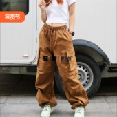 耐克Nike女子工装 281 FV7521 裤 宽松棕色系带复古多口袋户外休闲裤