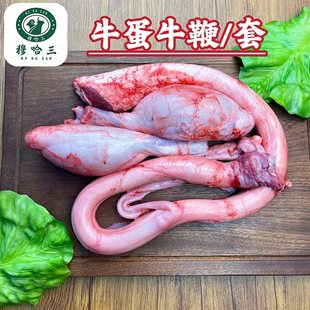 穆哈三清真新鲜现取牛蛋牛鞭整根整全套滋补牛三宝两件套现宰烧烤