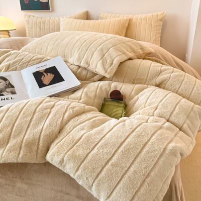 秋冬保暖A类350克全消光兔兔绒宽条牛奶绒四件套双面绒2m床单被套