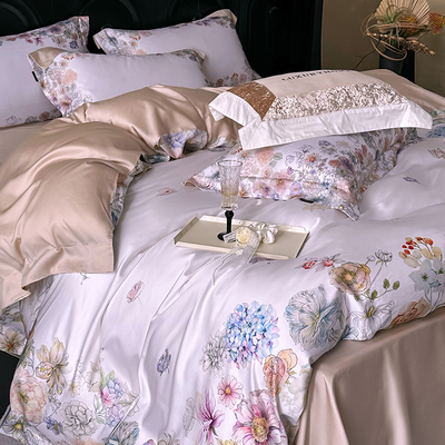 美式双面两用超细旦120支天丝棉数码印花床单款床盖款被套四件套