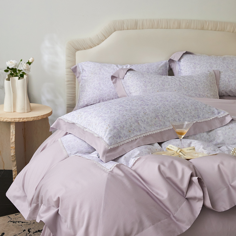 小清新韩式蕾丝花边纯棉柔软拼角印花80支长绒棉全棉四件套四季款