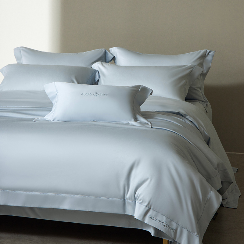 奢华高级感140支匹马棉刺绣全棉贡缎四件套纯棉纯色亲肤主卧床品