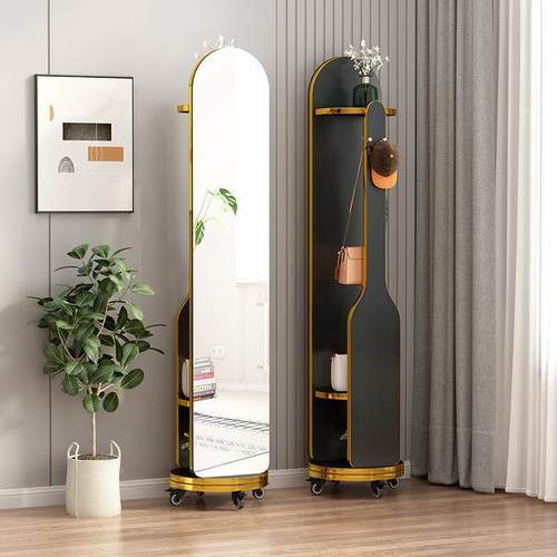 家用全身镜旋转可移动卧室ins风衣帽架穿衣镜晾衣置物一体镜落地