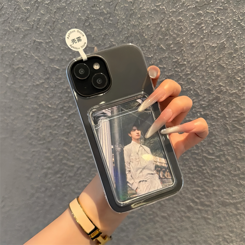 KEWU简约透明黑色卡套适用12promax苹果13手机壳iphone14新款15plus硅胶xr创意16e情侣男8plus女防摔可放照片