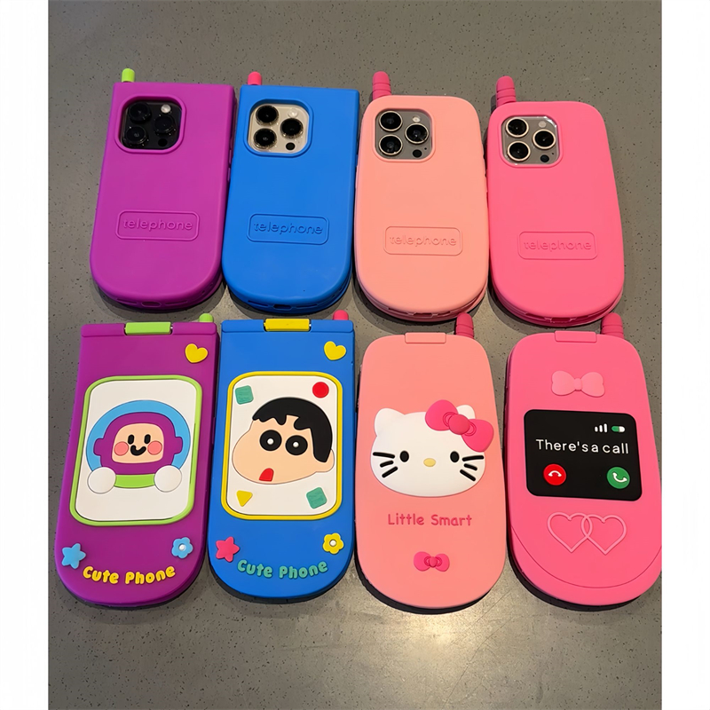 KEWU可爱小灵通巴斯光年凯蒂小新适用iPhone16Promax翻盖壳硅胶立体电话机造型苹果15Pro防摔14plus保护套13