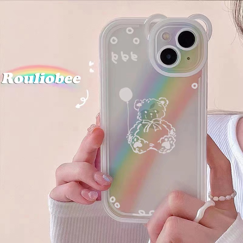 彩虹熊适用苹果14手机壳iPhone13高颜值12/11女款透明手链iphone14promax网红新款可爱卡通少女7/8plus耳朵套