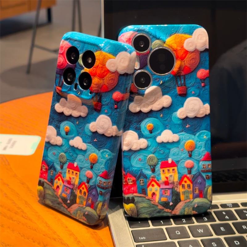 KEWU磨砂菲林油画小屋适用苹果16pro手机壳iphone15promax新款13/12华为mate60p70vivo小米14红米k70荣耀oppo