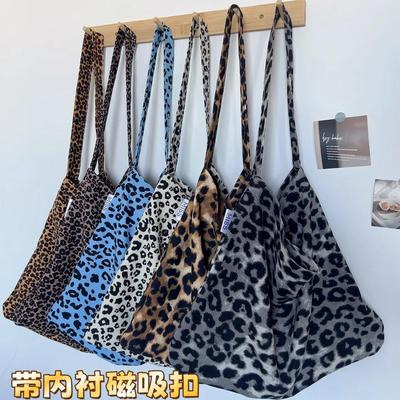 加厚款豹纹灯芯绒包包单肩斜挎布袋宋慧乔emis同款帆布包百搭包包