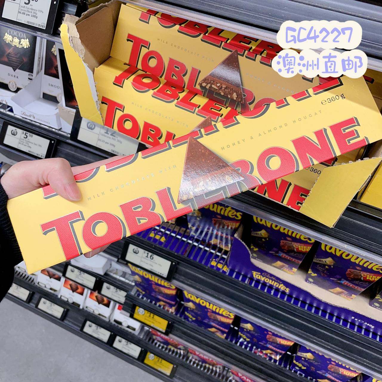 澳洲直邮Toblerone瑞士三角牛奶巧克力 蜂蜜杏仁 无反式脂肪 360g