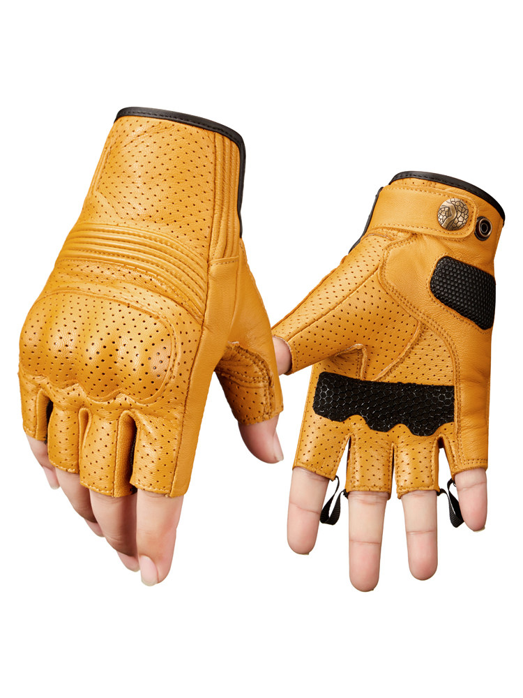 夏季摩托车骑行男女覆古半指皮手套羊皮防摔防滑透气刘伯初