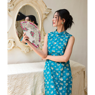 中式日常碎花纯棉改良旗袍裙