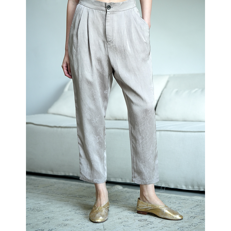 松紧腰休闲八分提花小脚裤