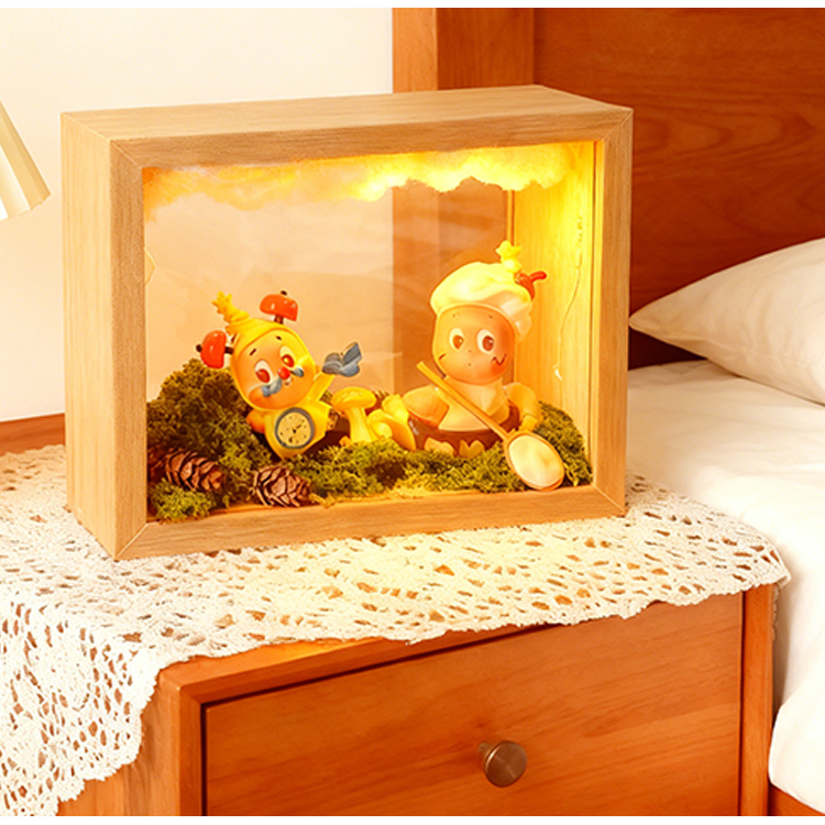 卡通手办木质灯光展示收纳盒