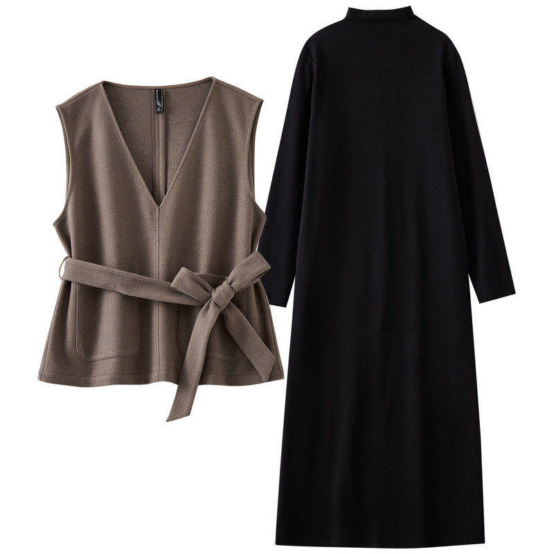 【玉米粉丝专享】V领毛呢马甲打底连衣裙套装两件套DR277,女装/女士精品,时尚套装,淘宝优惠券,粉丝福利购,淘宝优惠卷