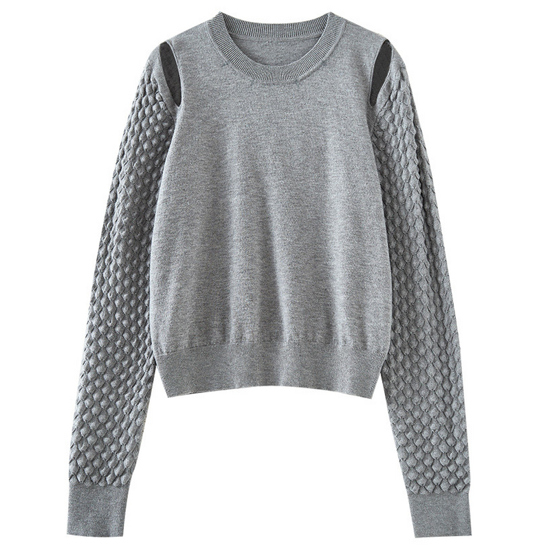 圆领长袖露肩时尚宽松显瘦针织衫