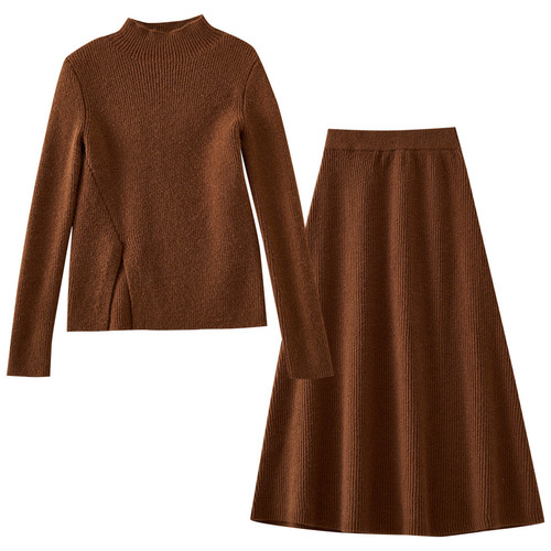 【年终大清仓】修身保暖半高领针织衫半身裙套装DR215