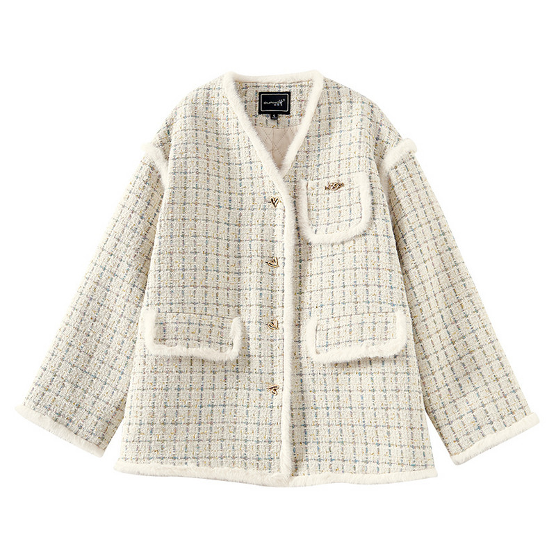 小香风加厚试试格纹毛呢外套大衣