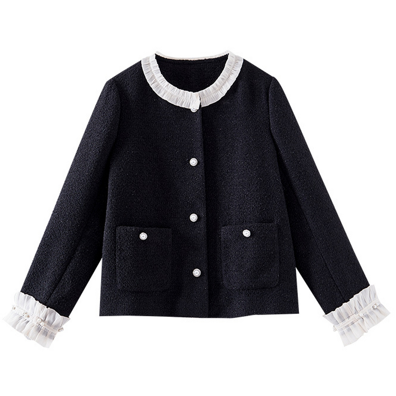 圆领荷叶边小香风时尚直筒短外套