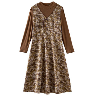 【年度大清仓】假两件提花拼接时尚休闲印花连衣裙WP556