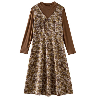 【年度大清仓】假两件提花拼接时尚休闲印花连衣裙WP556