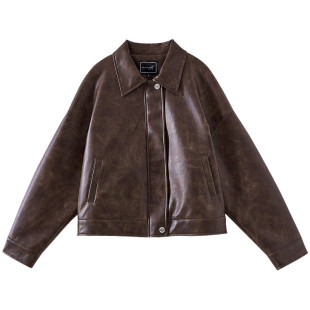 翻领时尚 长袖 PU皮衣CP865 书婷专享