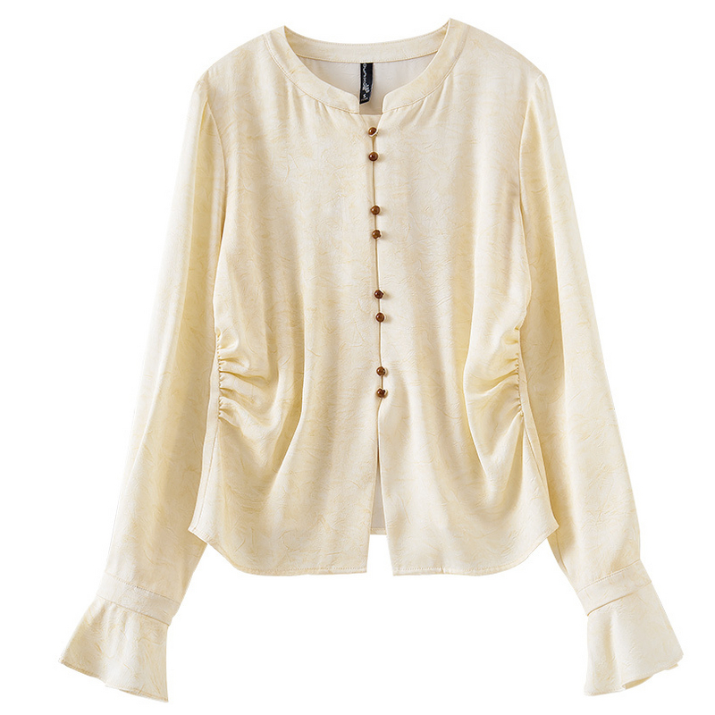 长袖圆领扎染仿醋酸段衬衫上衣