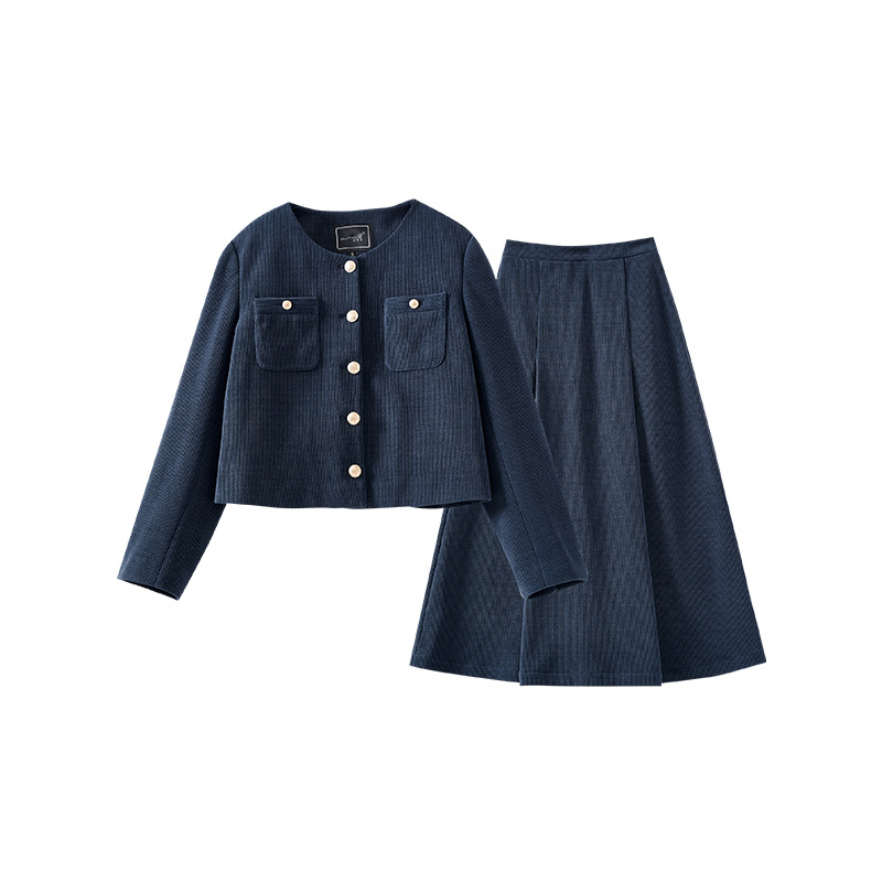 加厚夹棉灯芯绒短外套半裙套装