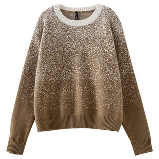 【欢欢粉丝专享】罗纹圆领时尚宽松显瘦渐变休闲套头毛衣SP980